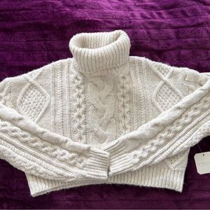Altar'd State Cream Cable Knit Turtleneck Sweater